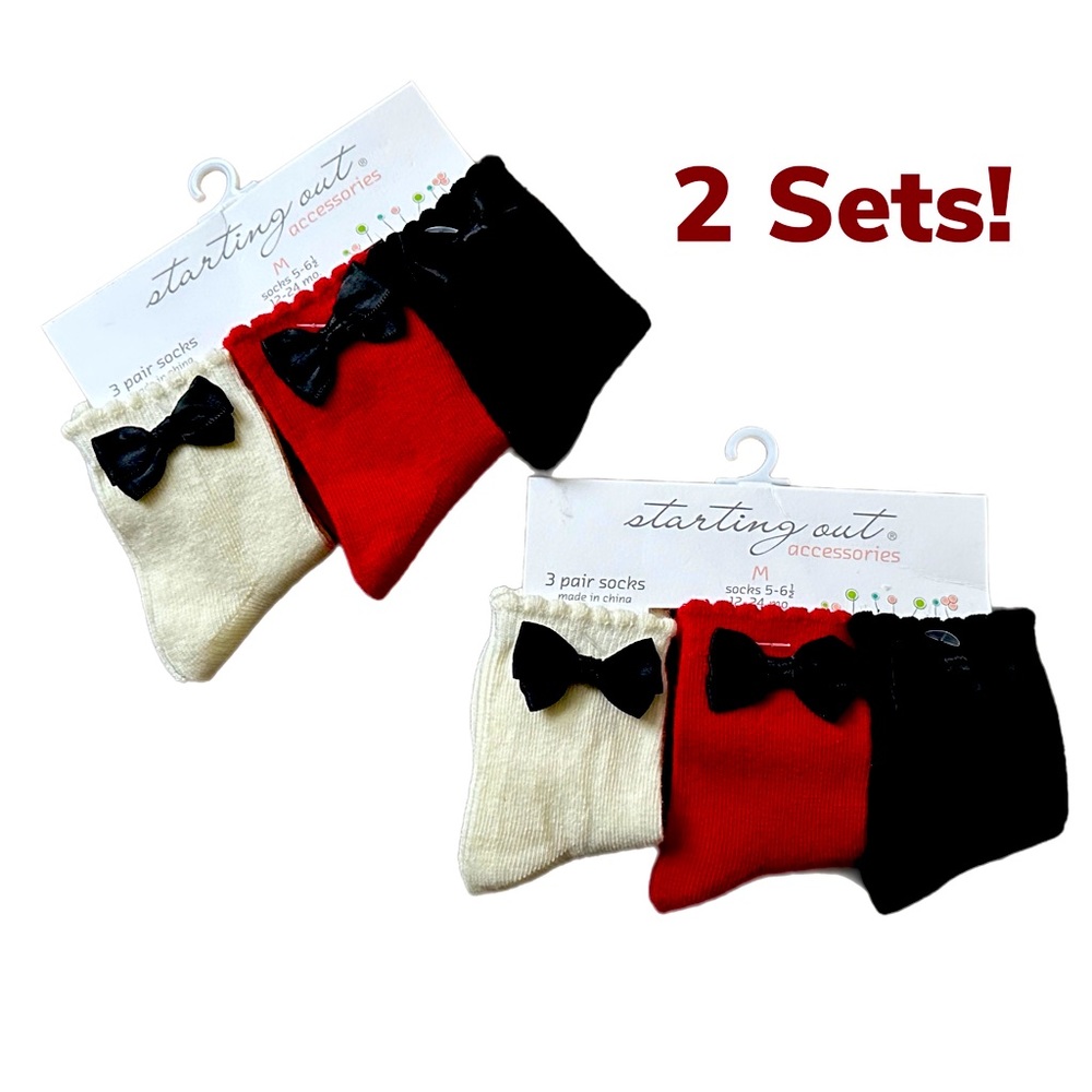 Starting Out Holiday Baby Socks | Red Cream Black Bow Set of 2 12–24 Mos.